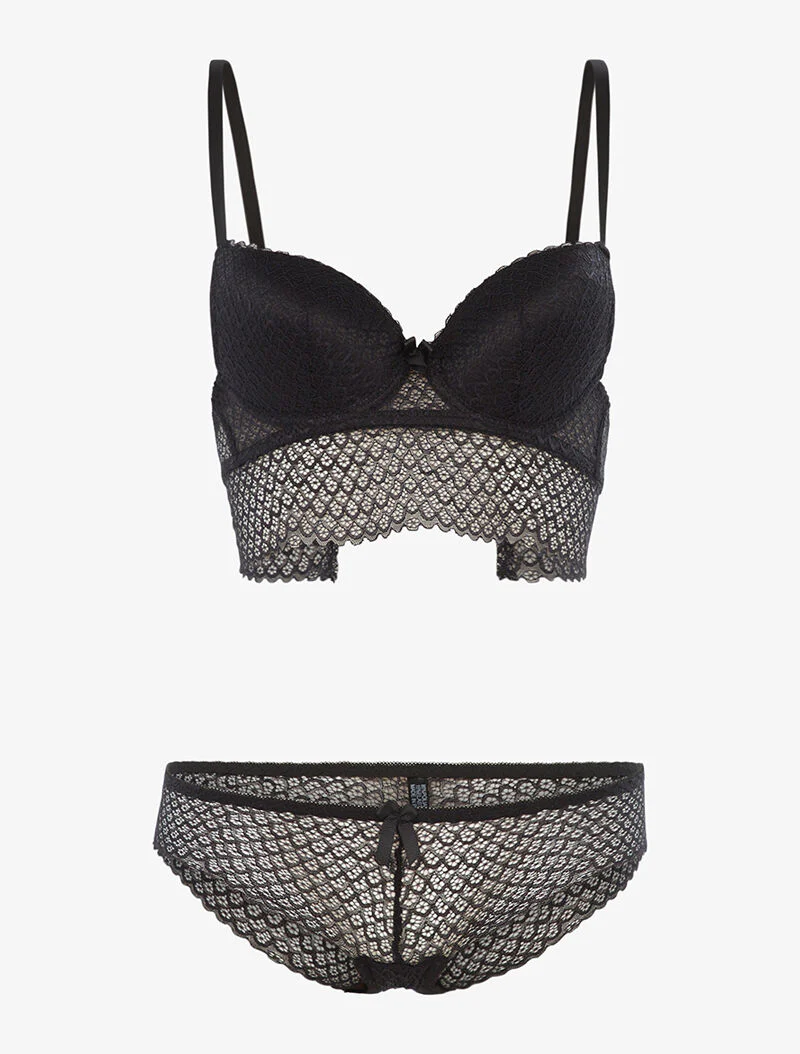 Ensemble SG et shorty dentelle vagues - noir