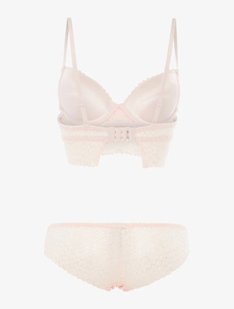 Ensemble SG et shorty dentelle vagues - rose poudré - rose orange - Image 2