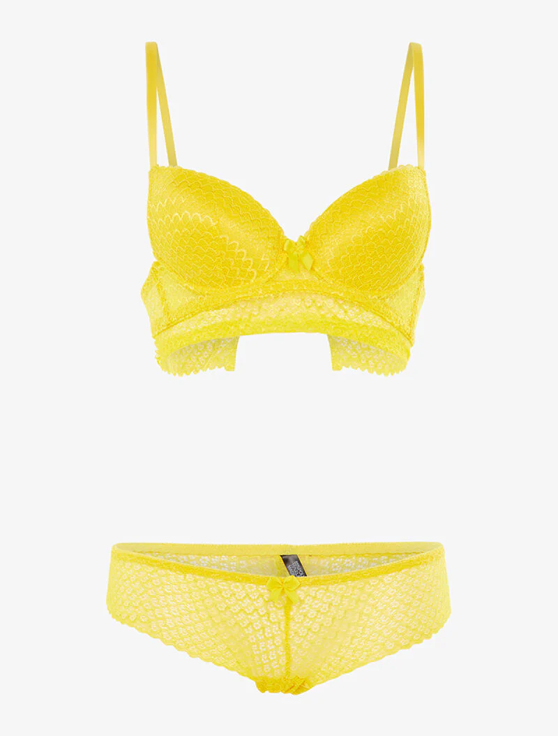Ensemble SG et shorty dentelle vagues - jaune