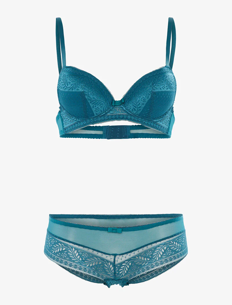 Ensemble SG et shorty en voile et dentelle - bleu canard