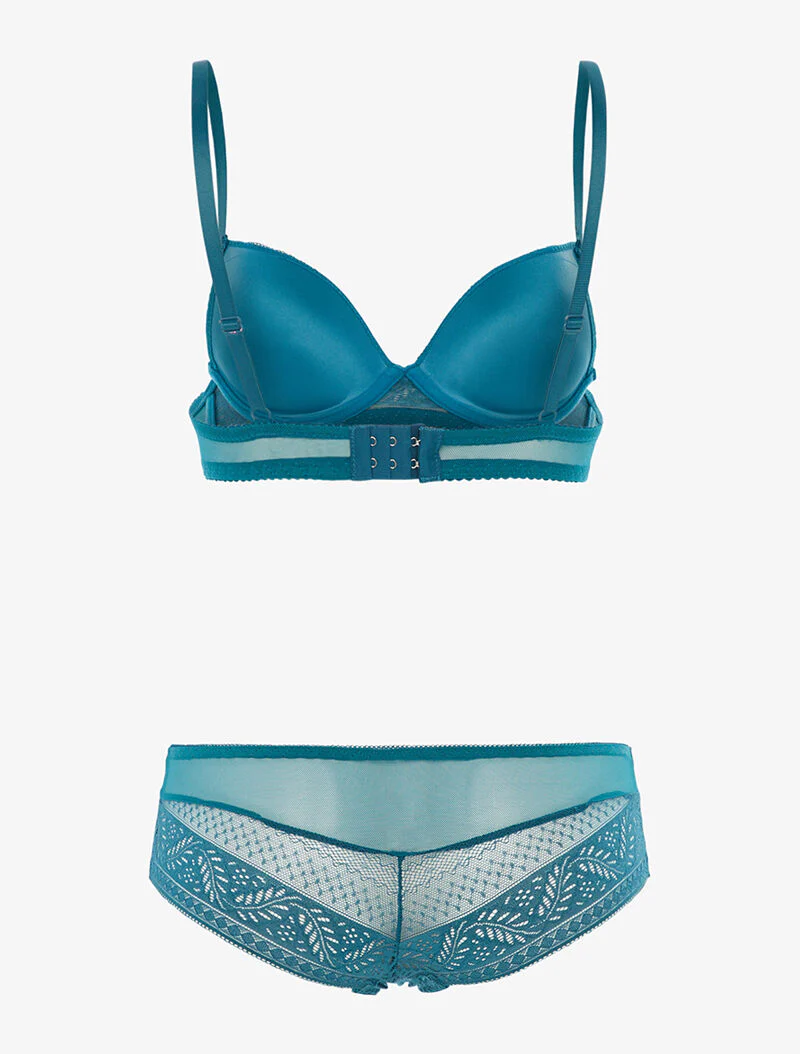 Ensemble SG et shorty en voile et dentelle - bleu canard - Image 2