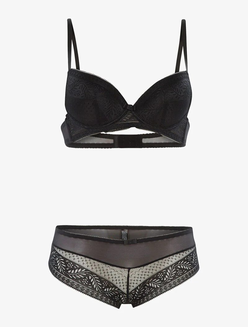 Ensemble SG et shorty en voile et dentelle - noir