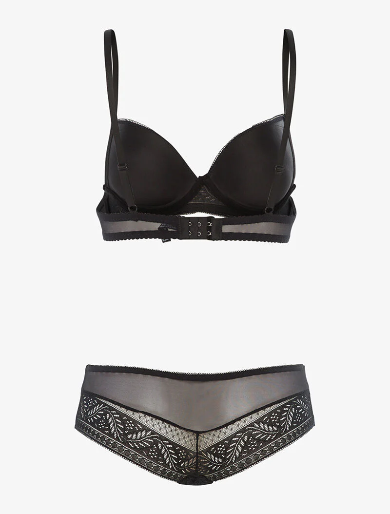 Ensemble SG et shorty en voile et dentelle - noir - Image 2