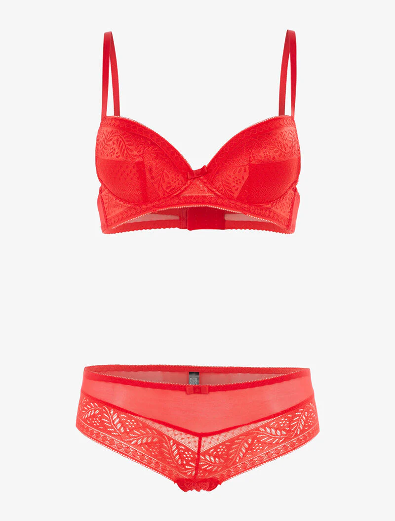Ensemble SG et shorty en voile et dentelle - rouge