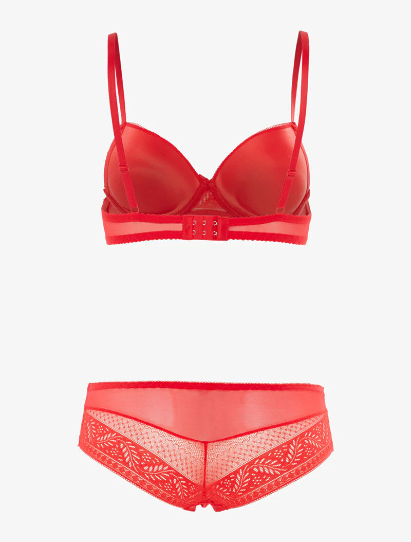 Ensemble SG et shorty en voile et dentelle - rouge - Image 2