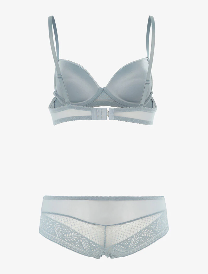 Ensemble SG et shorty en voile et dentelle - gris bleuté - Image 2