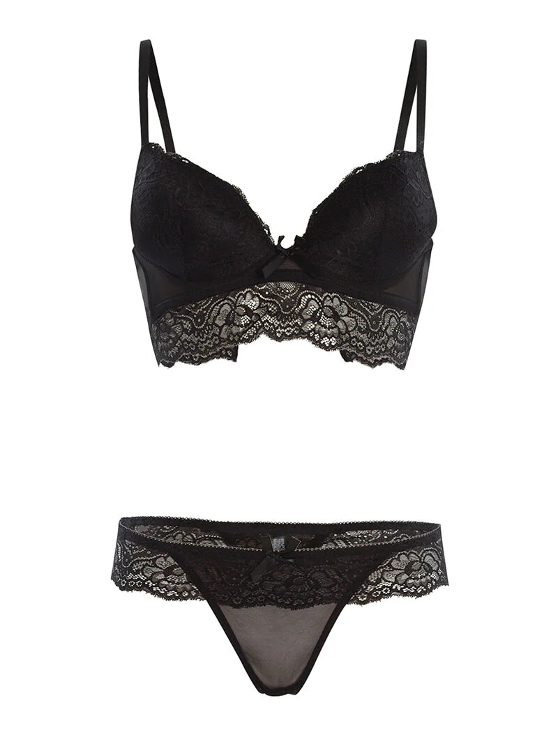 Ensemble SG et string à bord dentelle - noir