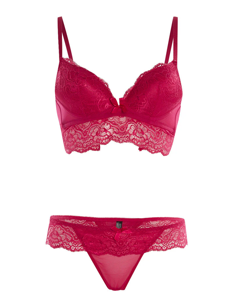 Ensemble SG et string à bord dentelle - rouge