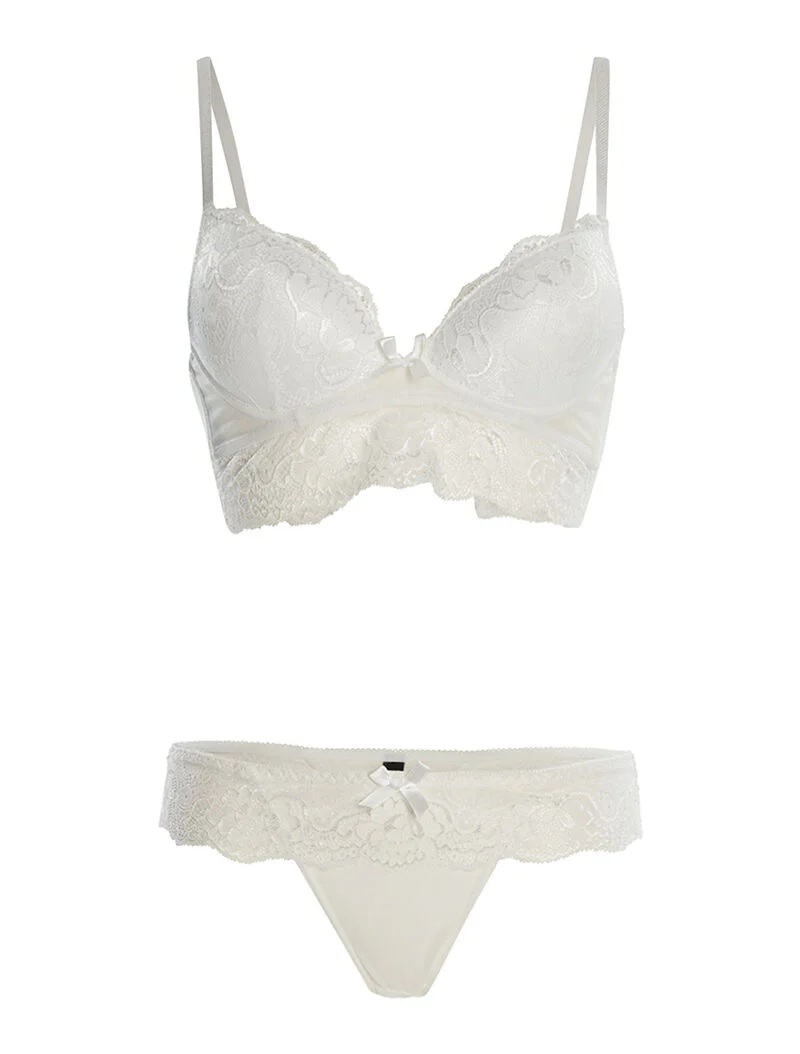 Ensemble SG et string à bord dentelle - blanc