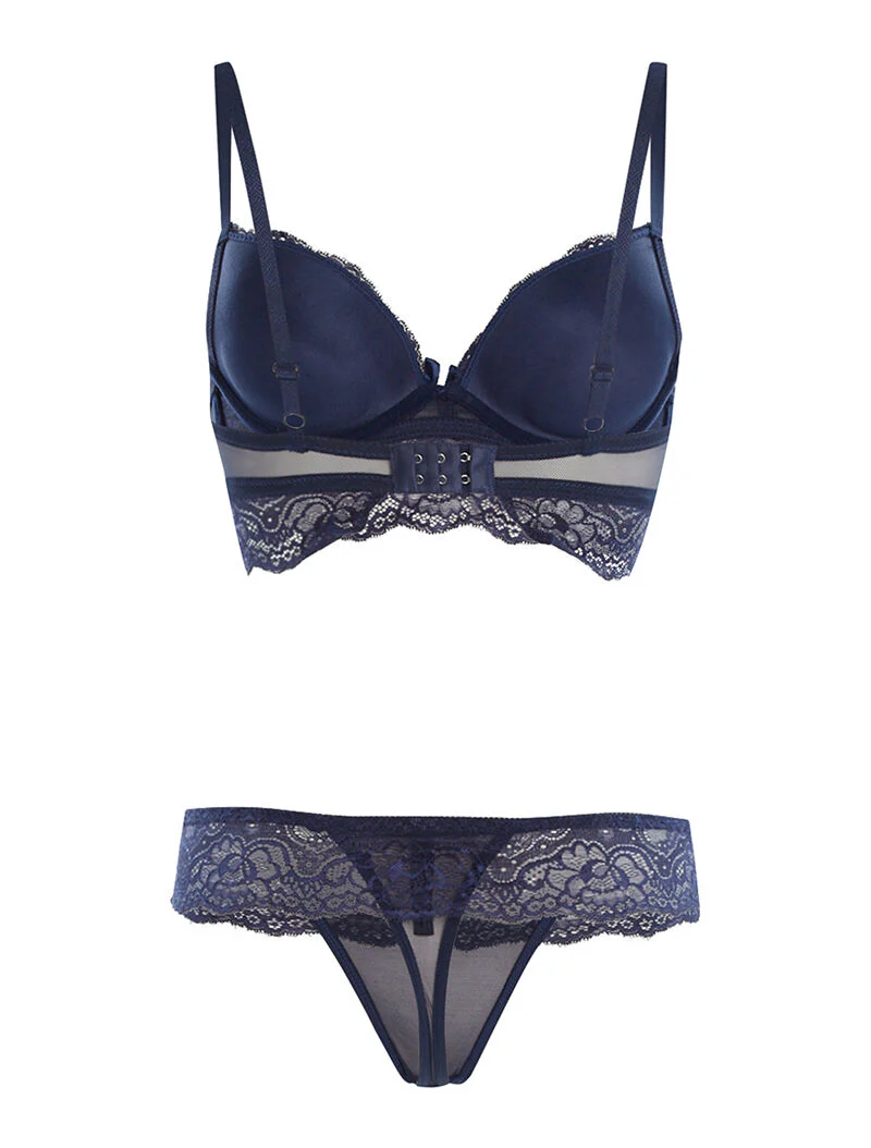 Ensemble SG et string à bord dentelle - marine - Image 2