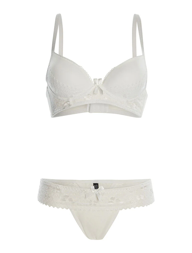 Ensemble SG et string à dentelle - blanc