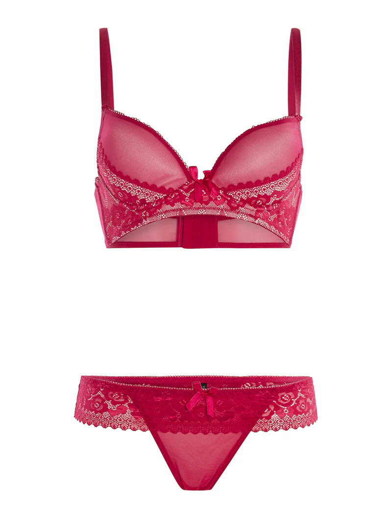 Ensemble SG et string à dentelle - fushia