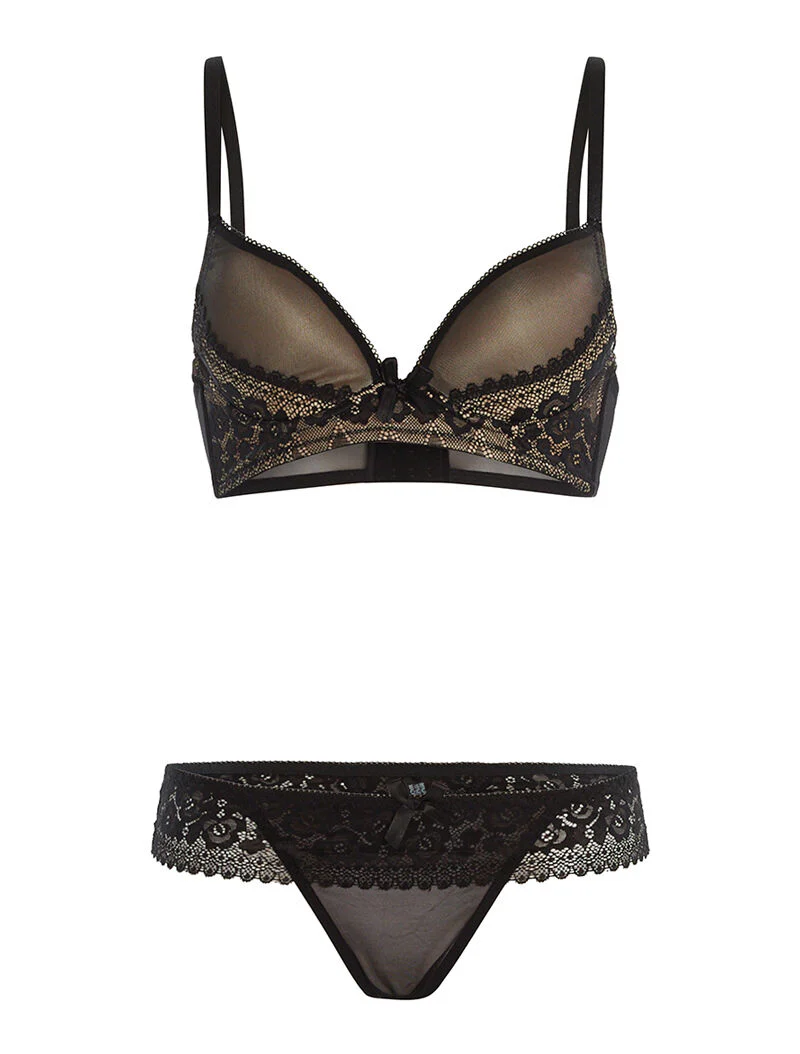 Ensemble SG et string à dentelle - noir
