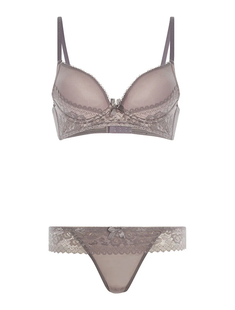 Ensemble SG et string à dentelle - gris