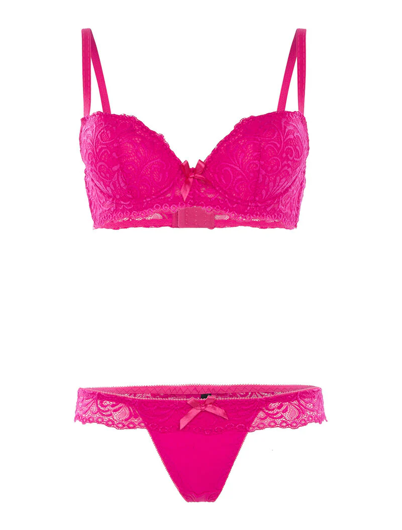 Ensemble SG et string à dentelle - fushia