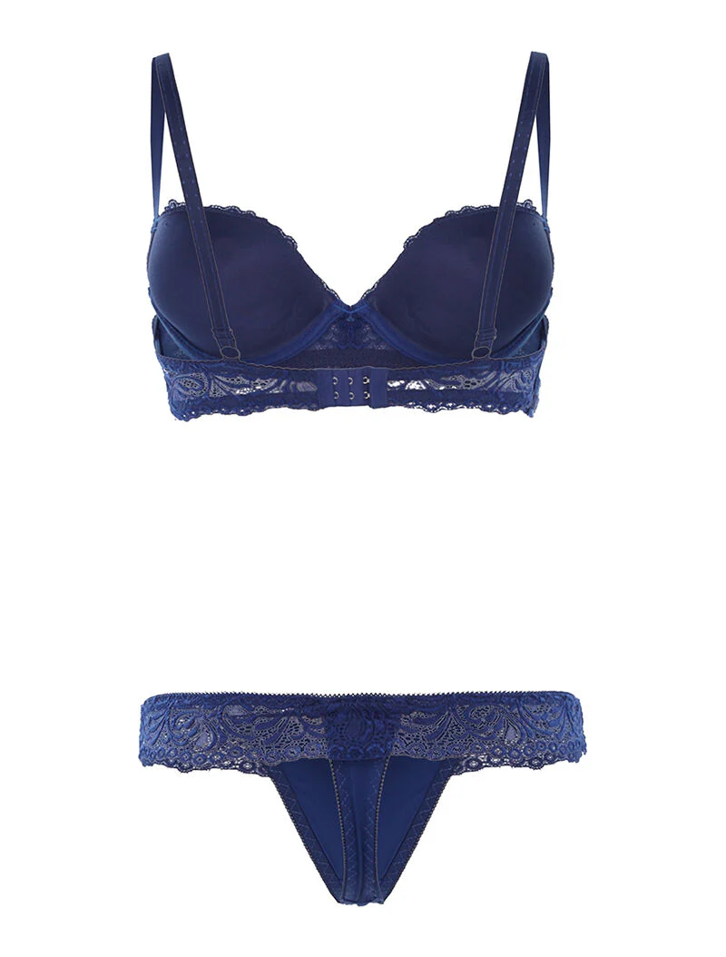 Ensemble SG et string à dentelle - marine - Image 2