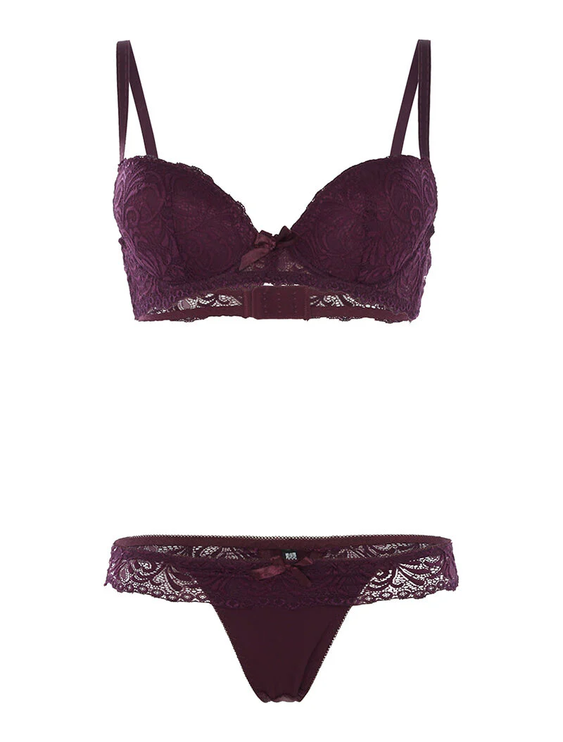 Ensemble SG et string à dentelle - prune - violet