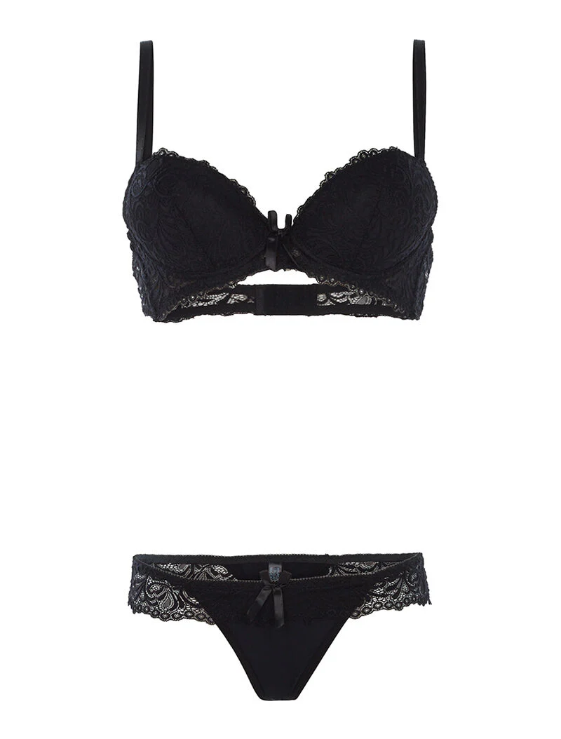 Ensemble SG et string à dentelle - noir