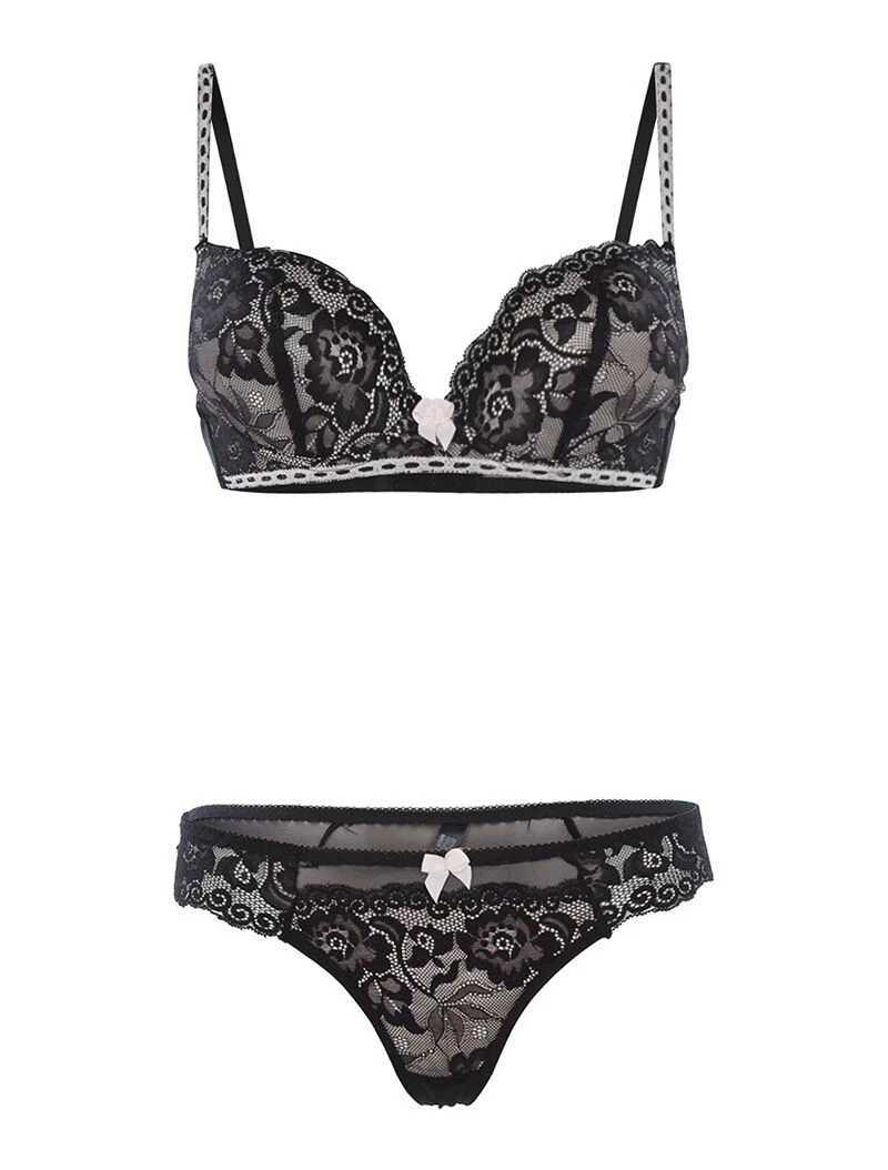 Ensemble SG et string liseré contrasté - noir/rose