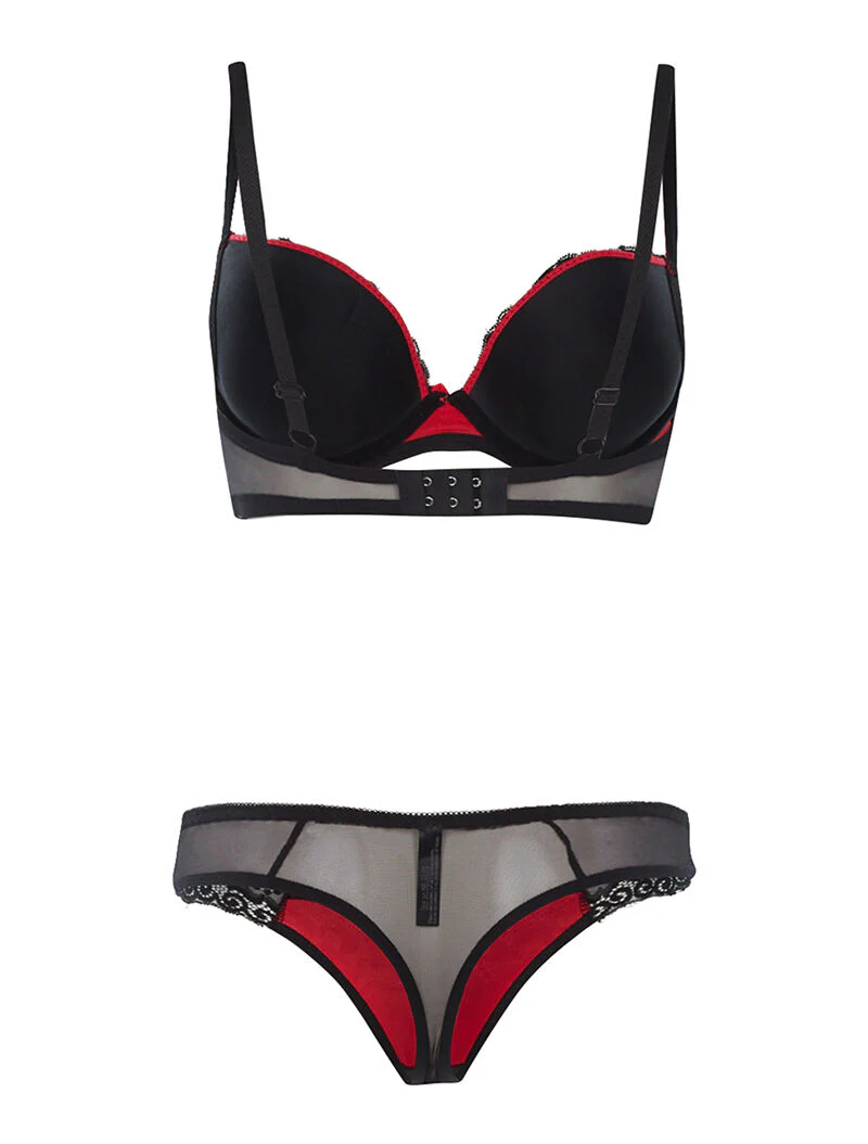 Ensemble SG et string liseré contrasté - noir/rouge - Image 2