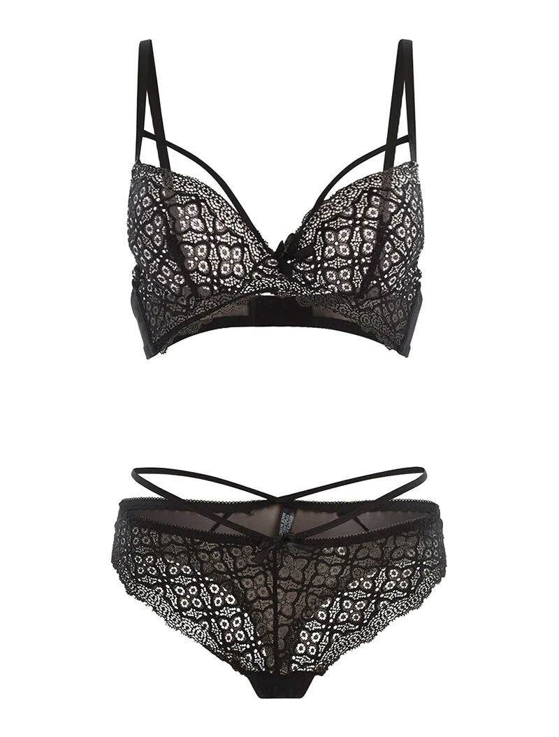 Ensemble SG et string poitrine lace - noir