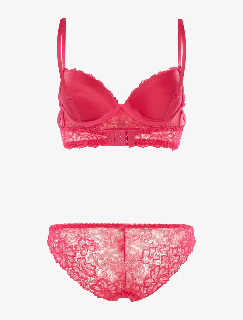 Ensemble SG et tanga empiècement fleurs brodées - fushia - Image 2
