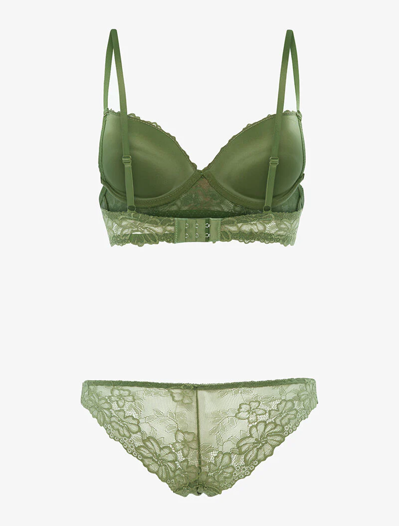 Ensemble SG et tanga empiècement fleurs brodées - kaki - Image 2