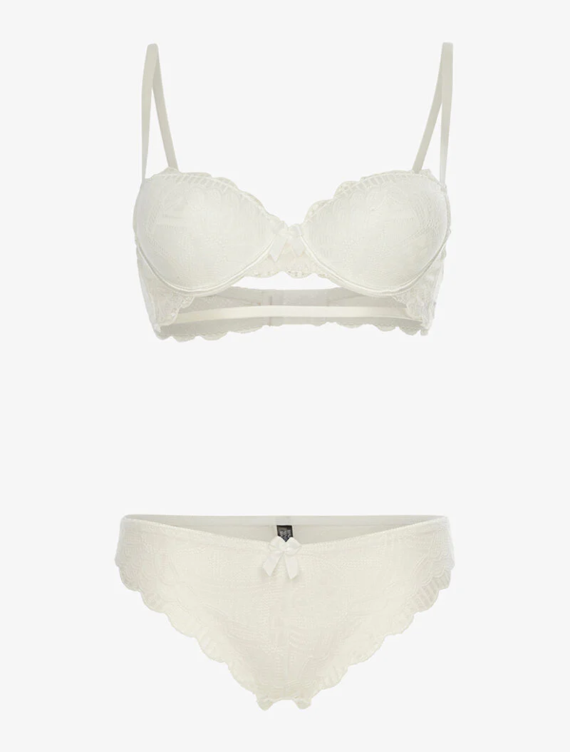 Ensemble SG et tanga en broderie fine - blanc