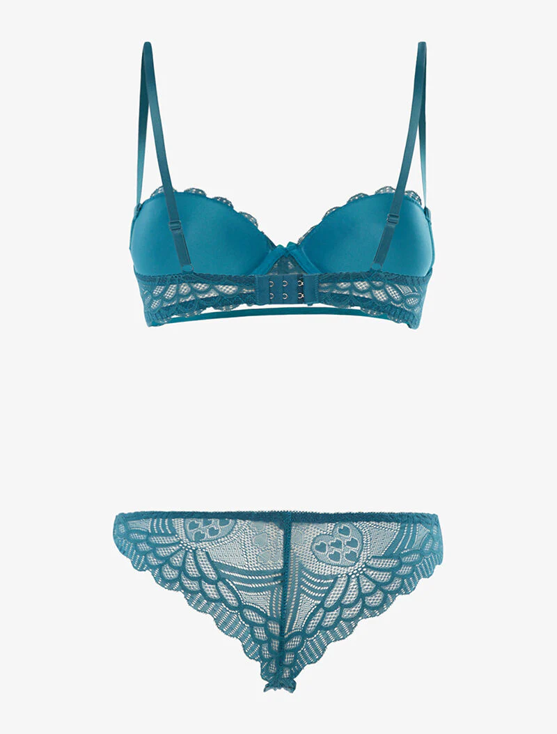Ensemble SG et tanga en broderie fine - bleu canard - Image 2
