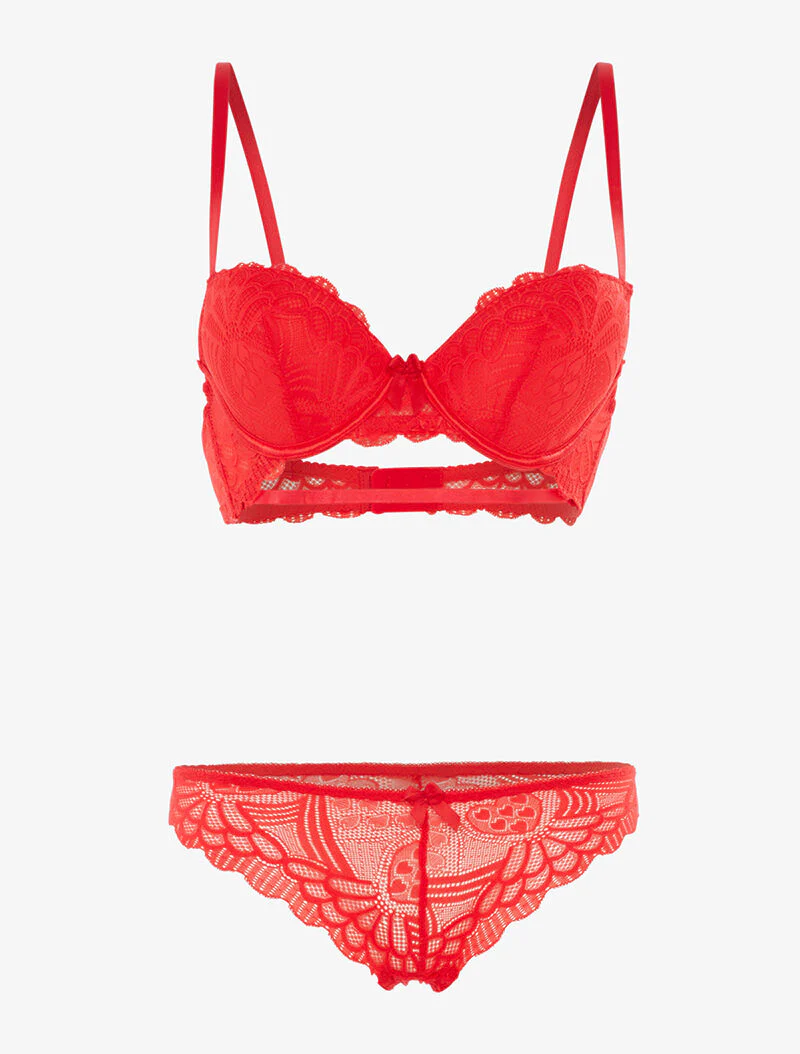 Ensemble SG et tanga en broderie fine - rouge