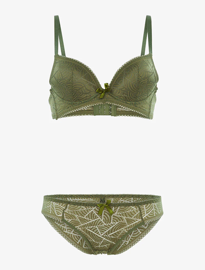 Ensemble SG et tanga en dentelle arrondie - kaki