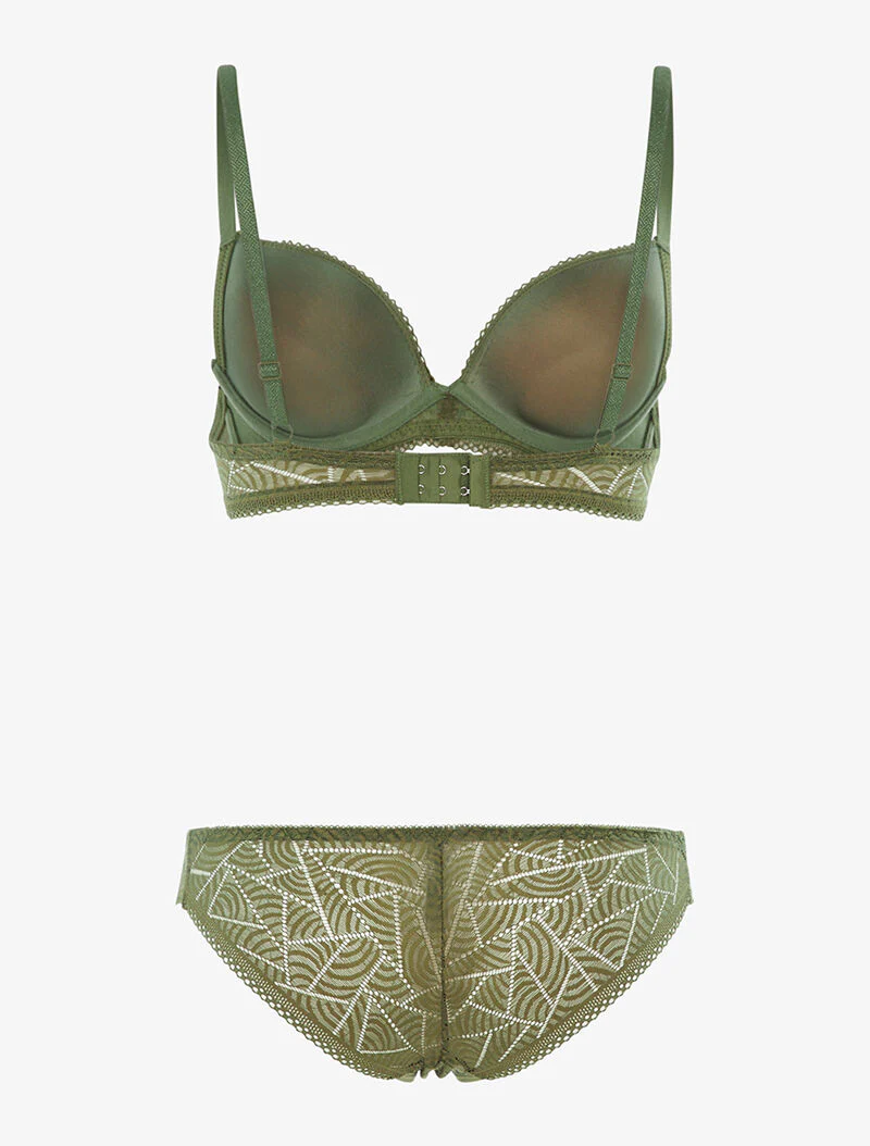 Ensemble SG et tanga en dentelle arrondie - kaki - Image 2