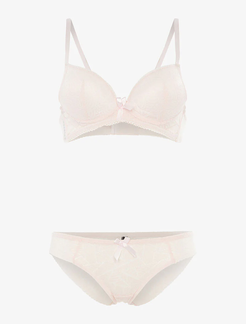 Ensemble SG et tanga en dentelle arrondie - rose poudré - rose orange