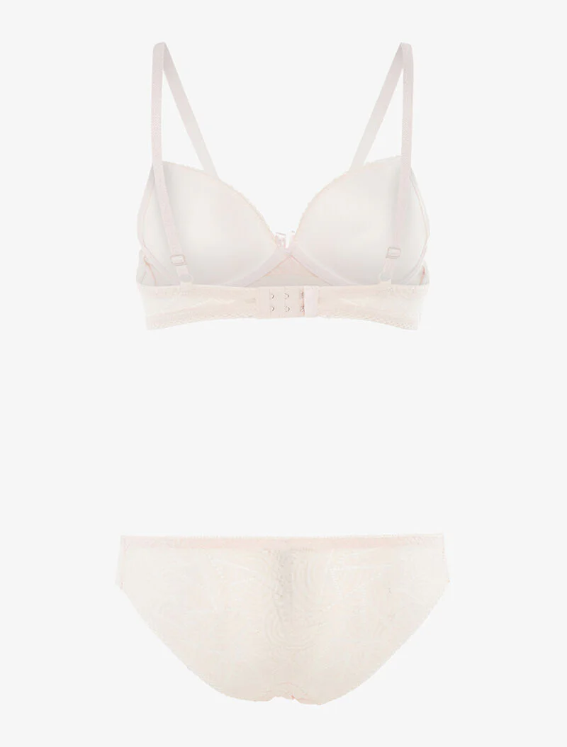 Ensemble SG et tanga en dentelle arrondie - rose poudré - rose orange - Image 2
