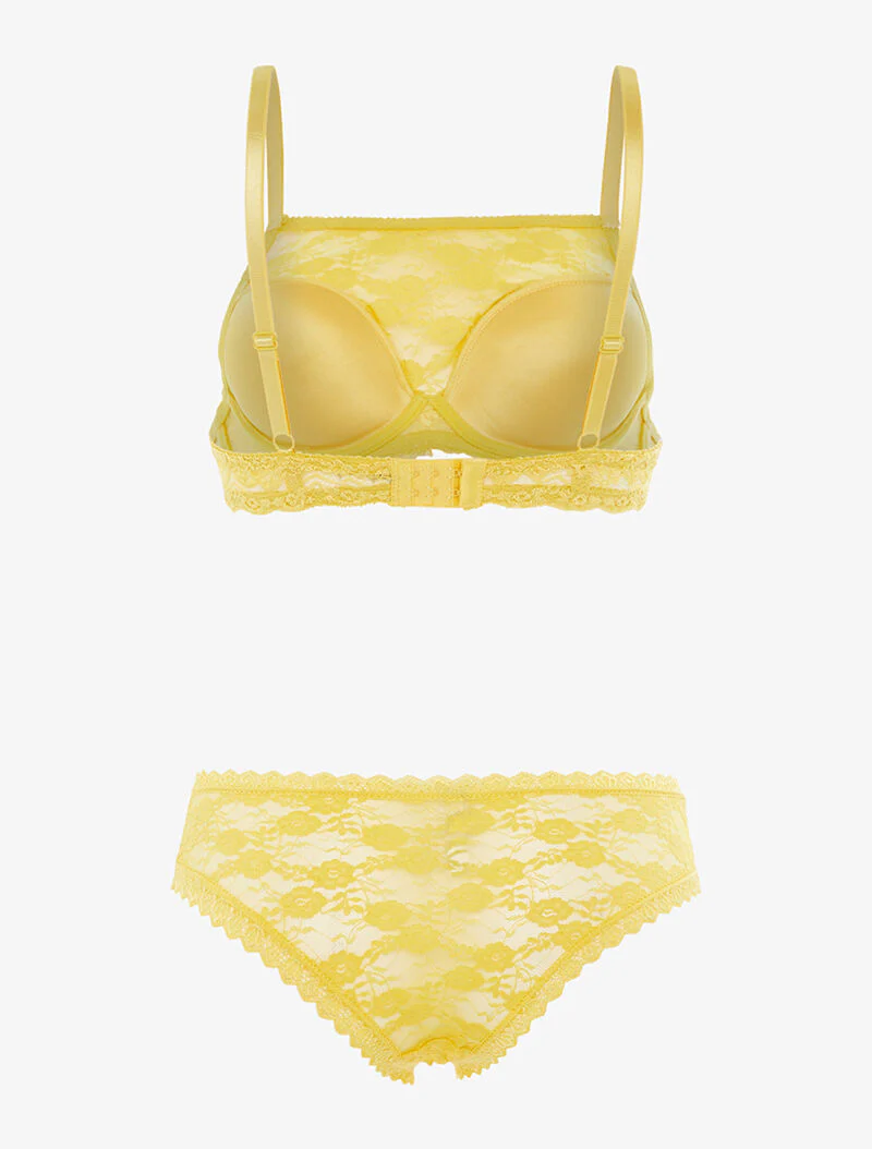 Ensemble SG style brassière en dentelle et culotte - jaune - Image 2