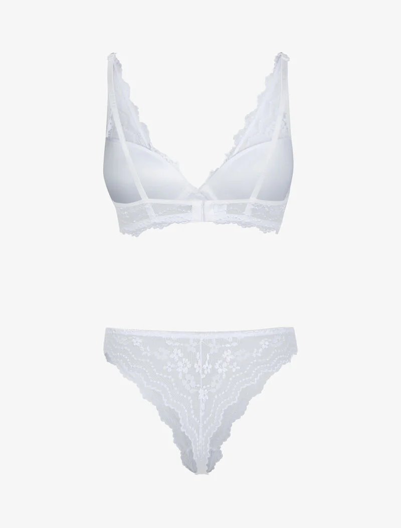 Ensemble soutien gorge ampliforme en dentelle fleurie - blanc - Image 2