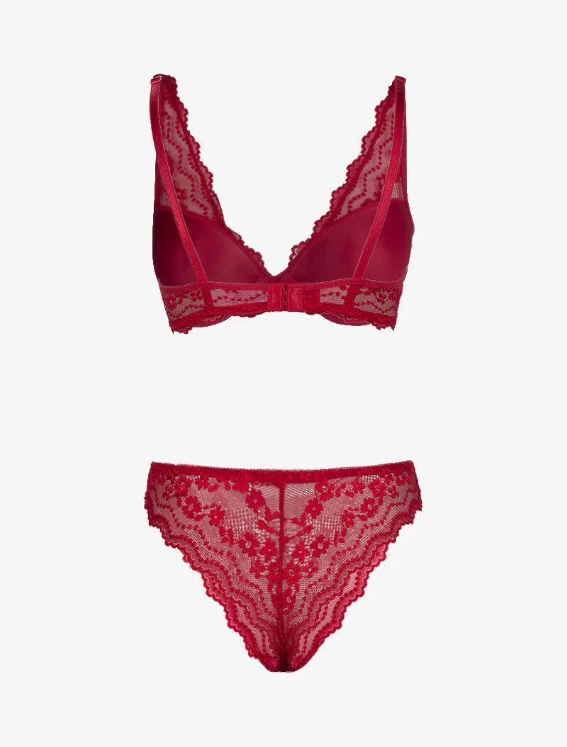 Ensemble soutien gorge ampliforme en dentelle fleurie - rouge - Image 2