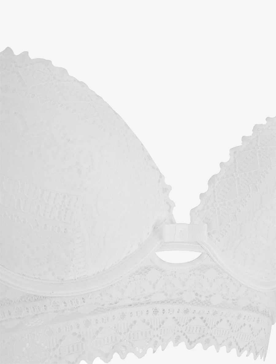Ensemble soutien-gorge avec nœuds et tanga ajouré en dentelle - Blanc - Image 4
