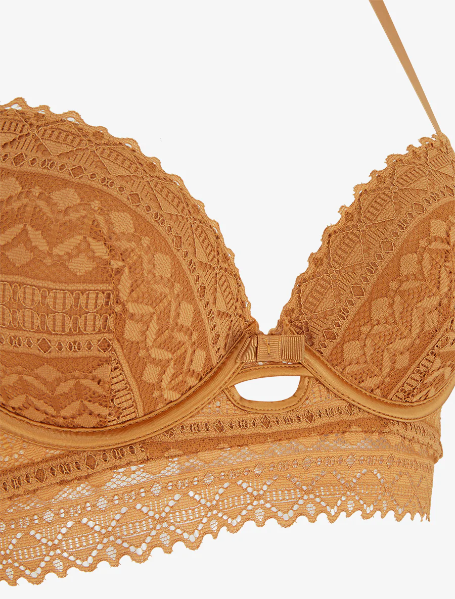 Ensemble soutien-gorge avec nœuds et tanga ajouré en dentelle - Camel - Image 4