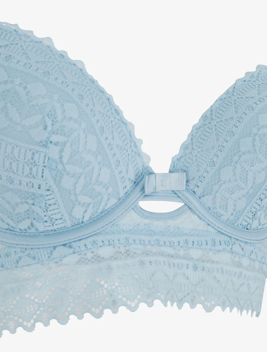 Ensemble soutien-gorge avec nœuds et tanga ajouré en dentelle - Bleu ciel - Image 4
