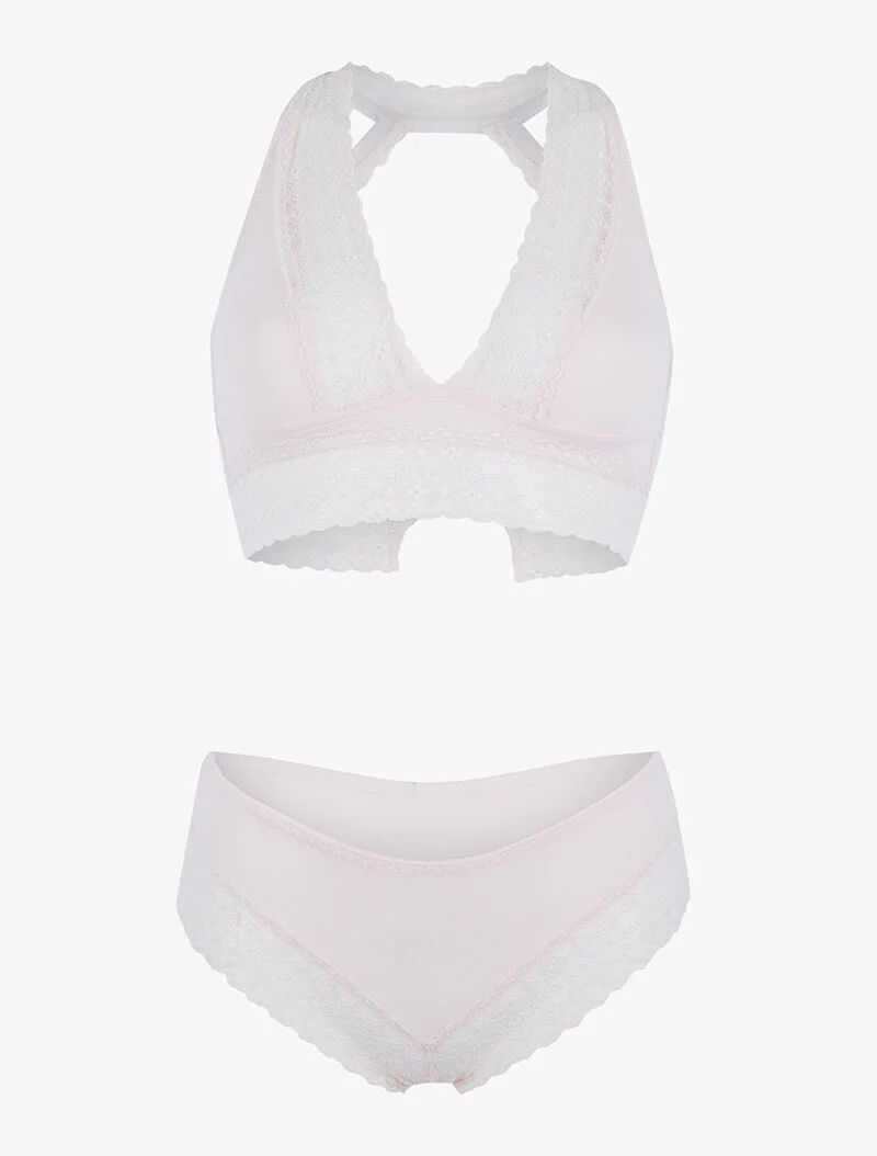 Ensemble soutien gorge bustier sans armatures - rose pâle - rose orange