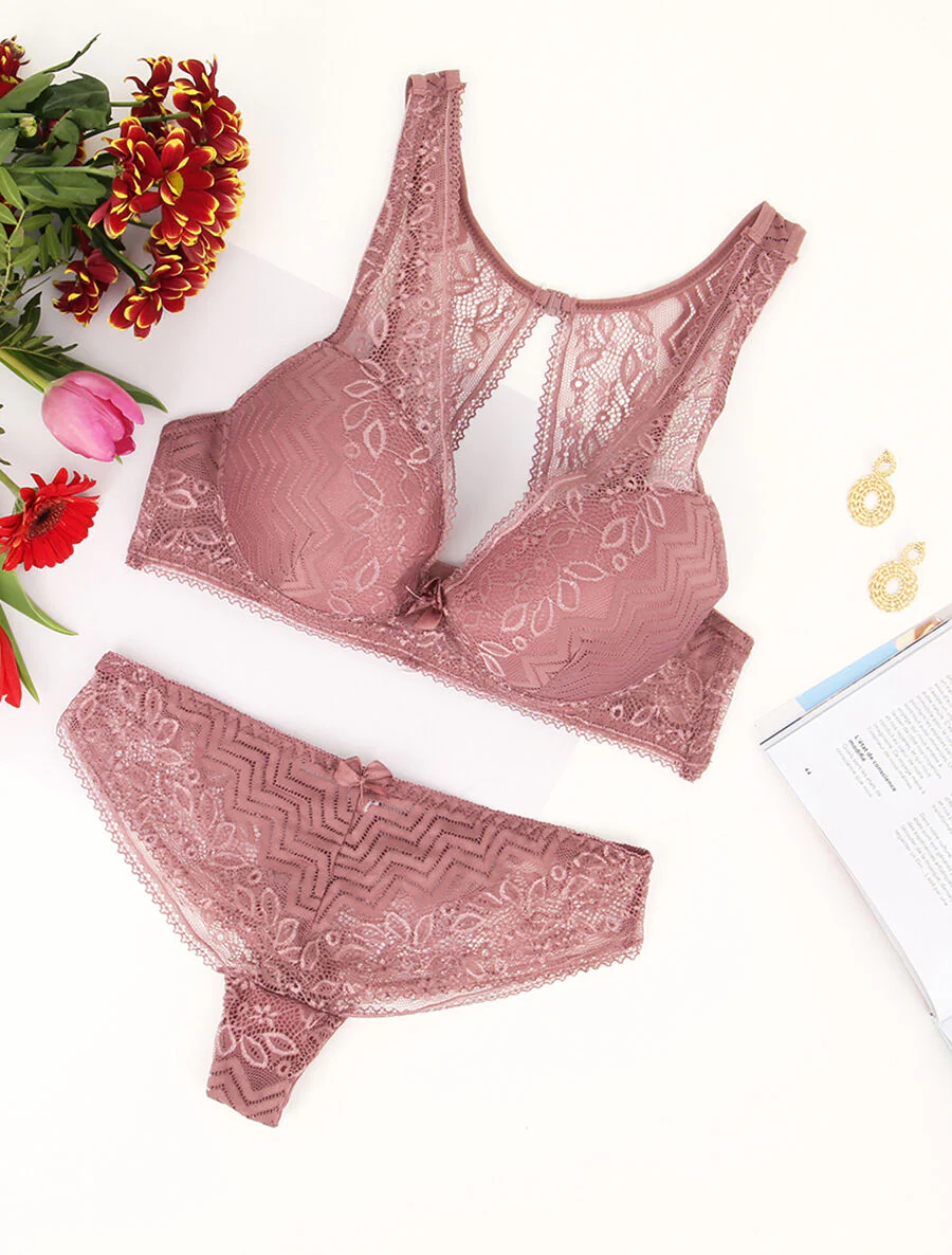 Ensemble soutien gorge en dentelle - Mauve