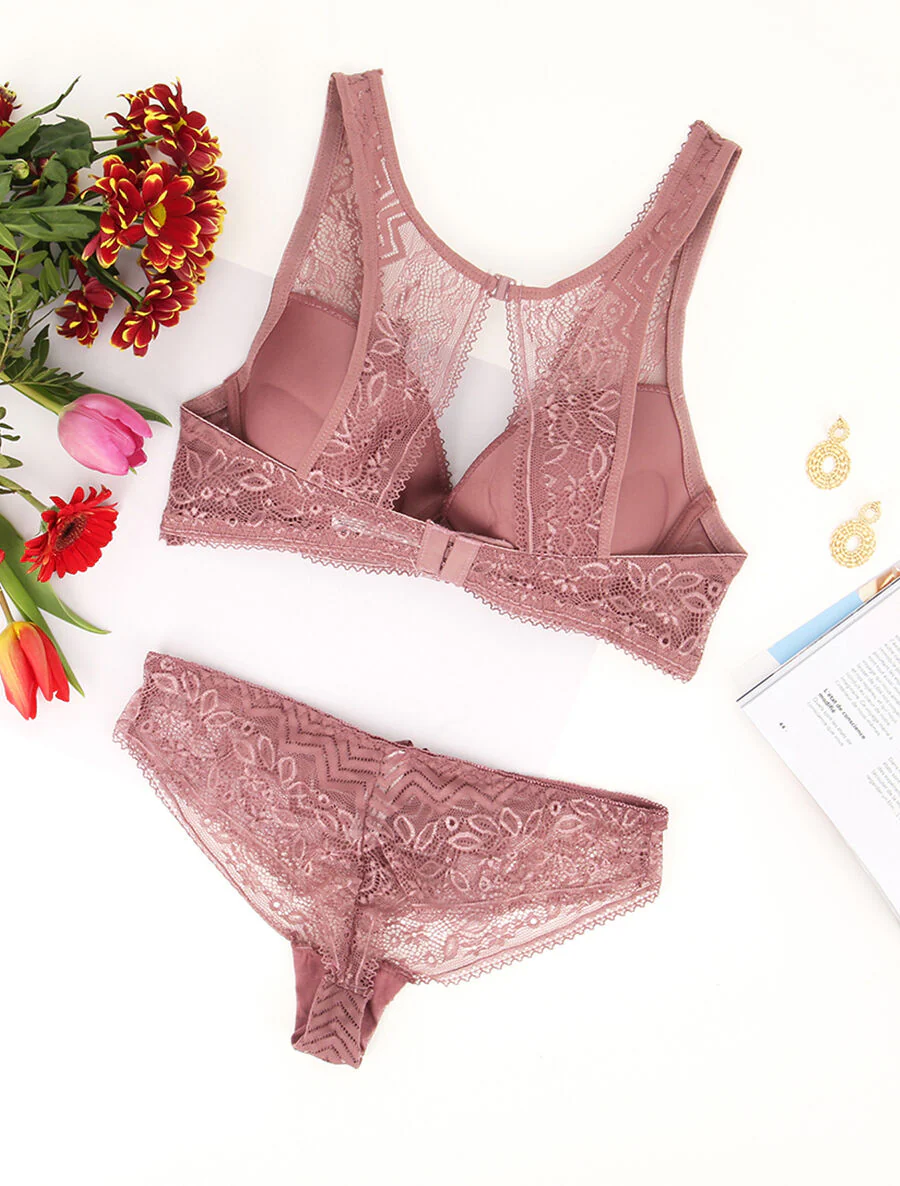 Ensemble soutien gorge en dentelle - Mauve - Image 2