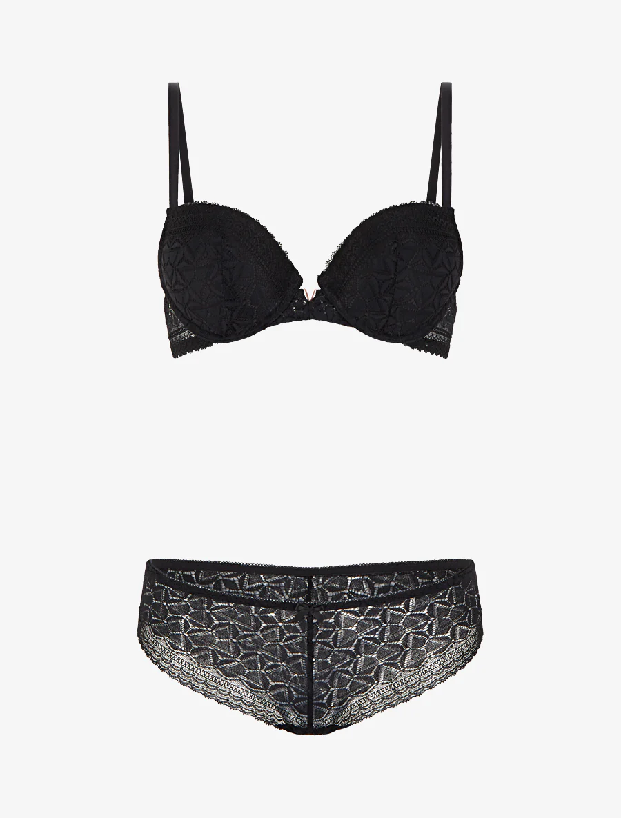Ensemble soutien-gorge et culotte ajouré et bijou - Noir - Image 2