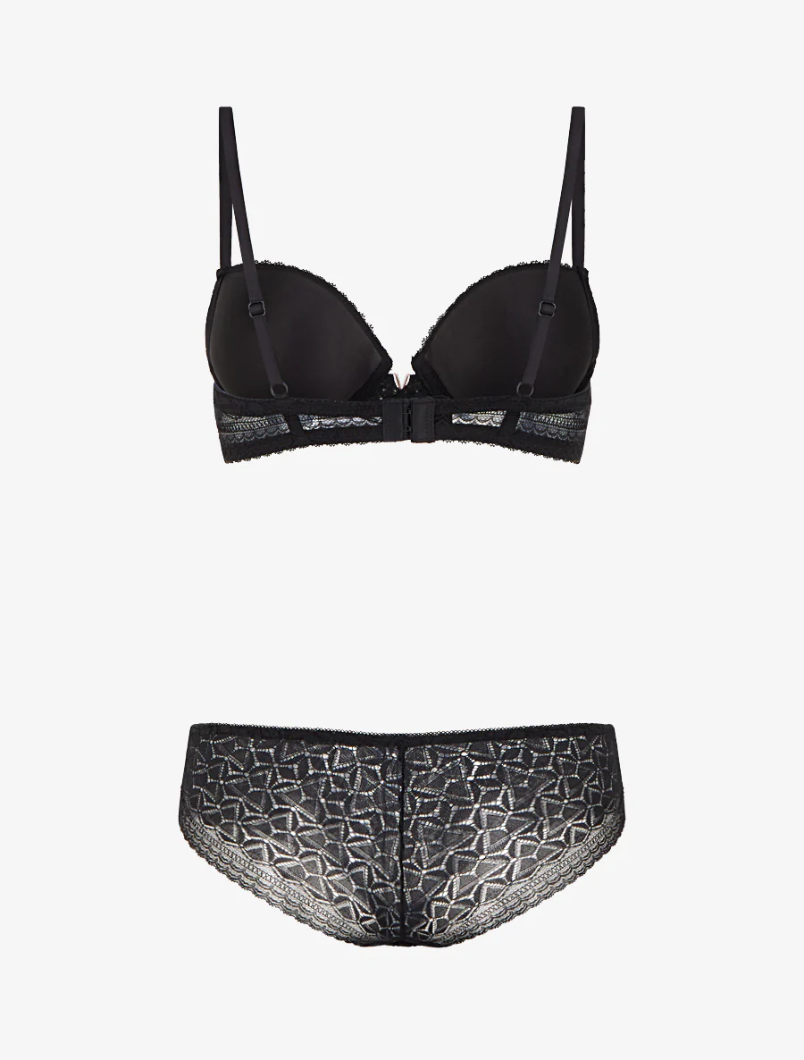 Ensemble soutien-gorge et culotte ajouré et bijou - Noir - Image 3