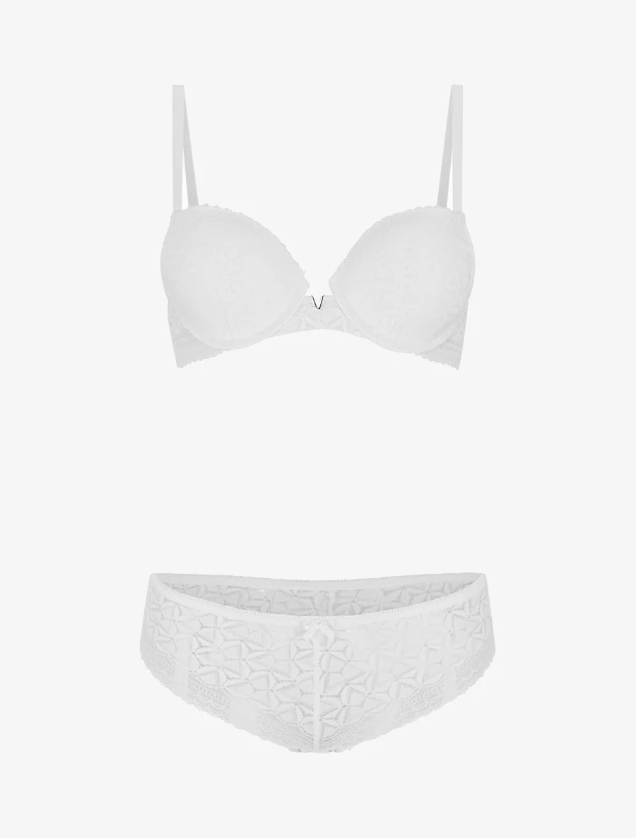 Ensemble soutien-gorge et culotte ajouré et bijou - Blanc - Image 2