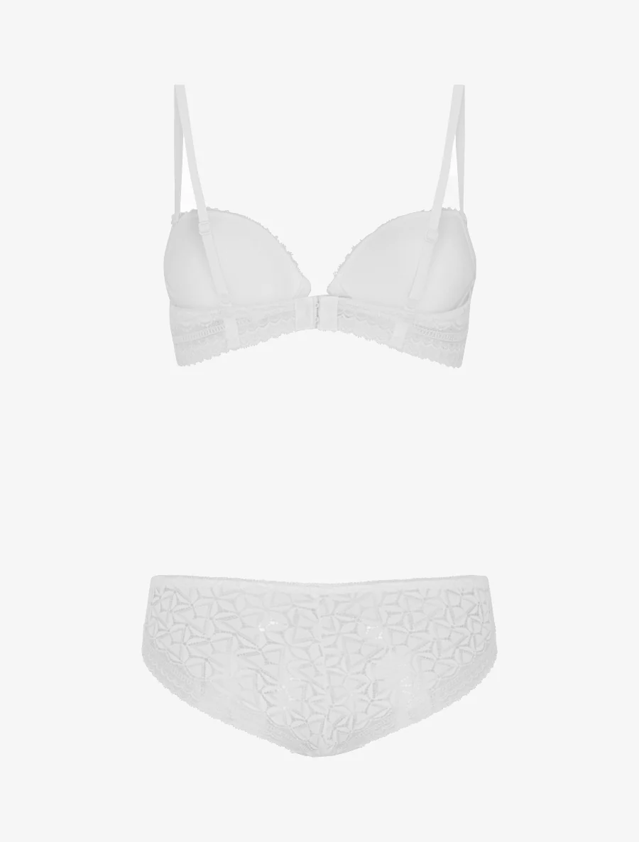 Ensemble soutien-gorge et culotte ajouré et bijou - Blanc - Image 3