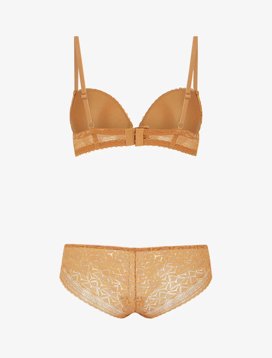 Ensemble soutien-gorge et culotte ajouré et bijou - Camel - Image 3