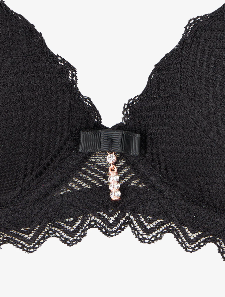 Ensemble soutien-gorge et tanga ajouré à bijoux strassés - Noir - Image 4
