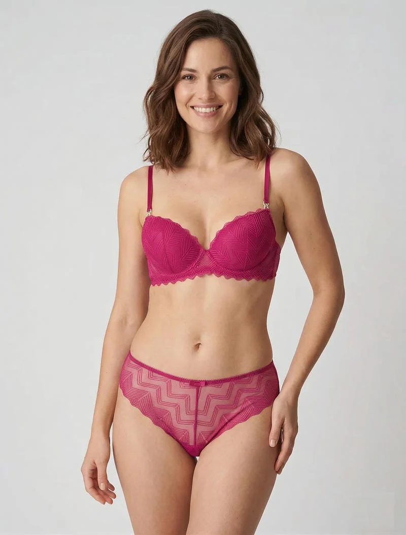 Ensemble soutien-gorge et tanga ajouré à bijoux strassés - Fushia